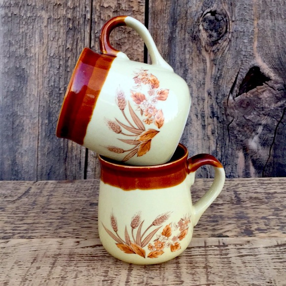 VTG Country Kitchen Wheat Stalk Ceramic Mug Set